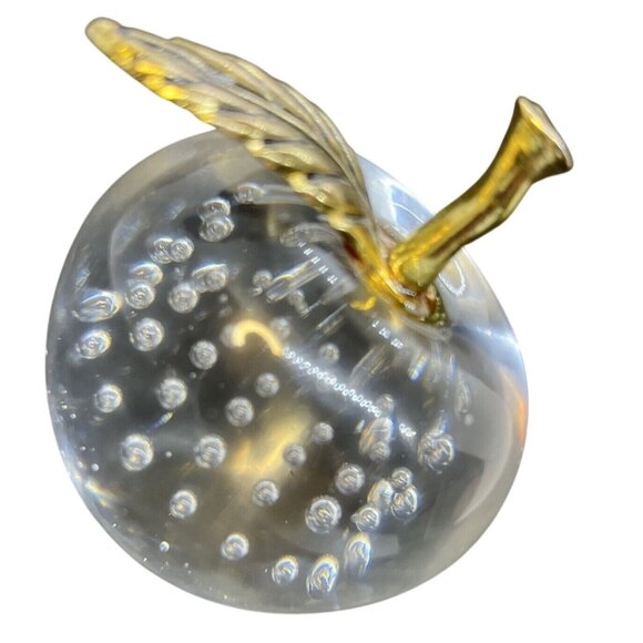 Vintage Art Glass Clear Apple Bullicante Controlled Bubble Paperweight - Picture 2 of 12